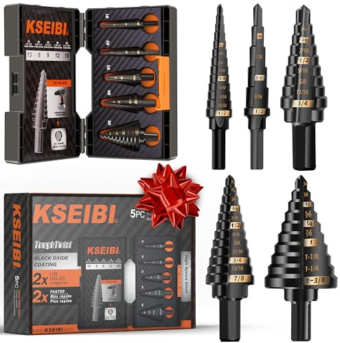 KSEIBI 598240 Industrial Grade Unibit 5-Pieces Step Drill Bits Set 3-Flat Shank, High-Speed Steel Metal Drill Bits Kit Black Oxide M2 for Drilling Stainless Steel, Aluminium, Wood
