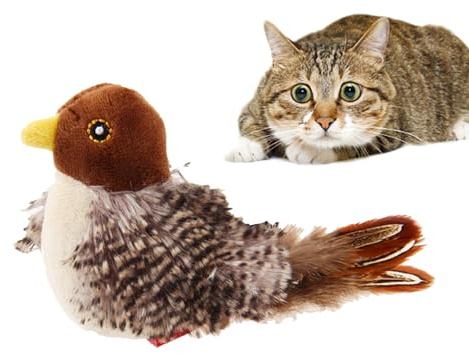 Teksome Fliegendes Vogelspielzeug für Katzen, Katzenfeder-Spielzeug, Simulationsvogel-Katzenspielzeug für Indoor-Katzen, Geräusche und flatternde Bewegungen für Kätzchen-Übungen