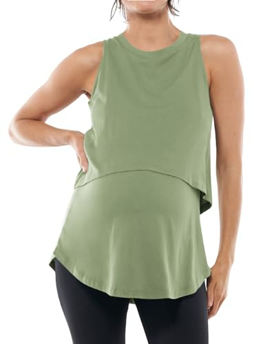 Tankaneo Camiseta sin mangas de lactancia de verano para mujer, de doble capa, ropa de embarazo