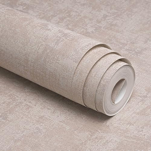 Trafagala Industrial Textured Concrete Effect Beige Pink Wallpaper Cement Shabby Chic Ceiling Paper Removable Non-Woven Natural Stone Wallpaper for Bedroom Living Room Hallway Ceiling Paper