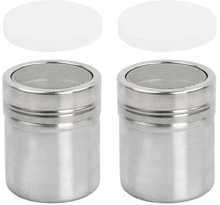 Catime 2 Piezas Espolvoreador de Acero Inoxidable, Latas de Polvo con Malla, Salero de Azúcar para Harina, Tamiz para Coctelera de café en Polvo para Cocina, Bebidas, Pastelería