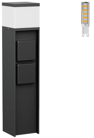 ledscom.de Pollerleuchte PODEL für außen, 39cm, schwarz, 2 Steckdosen, inkl. G9 Leuchtmittel, 501lm, warmweiß
