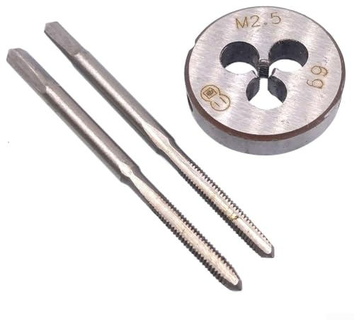 Taraud conique HSS M2,5 x 0,45 mm et filetage métrique M2,5 x 0,45 mm pour main droite, 2 tarauds + 1 filière