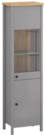 Target Home Vitrine Glasvitrine Vitrinenschrank für Wohnzimmer Farbe Grau Eiche Optik (55x38x200cm)