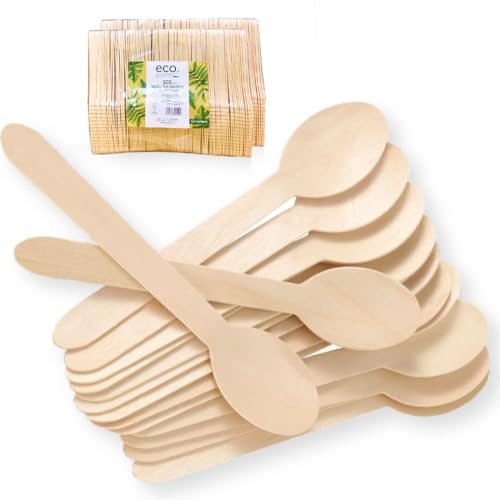 Clearly 500 Wooden Disposable Spoons, Eco Friendly Biodegradable Compostable 16.5cm Cutlery | Ideal for Picnic, Party, BBQ, Restaurant, Home Daily Use