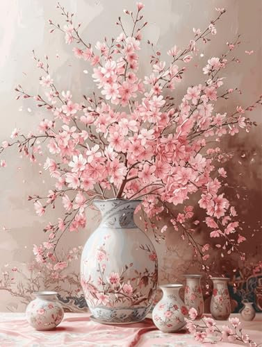 5D Quadri Con Perline Fiori Di Pesco Rosa In Vaso Dipinti Di Diamanti Rotondi Fai-Da-Te Con Diamanti, Gemme, Arte E Artigianato Per La Decorazione Della Parete 30x40cm