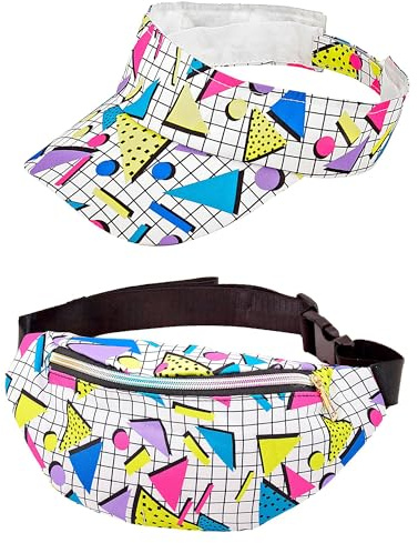 W WIDMANN MILANO Party Fashion - Gürteltasche & Schirmmütze | 80er Jahre Accessoire Set mit Bauchtasche und Cap für Karneval, Festival, Disco und Retro-Outfits