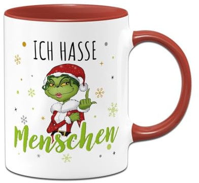 Tassenbrennerei Miss Grinch Tasse - Ich hasse Menschen - Weihnachtstasse mit Spruch lustig - Geschenk Freundin, Kollegin - Wichtelgeschenk - Grinch Frau (Rot)