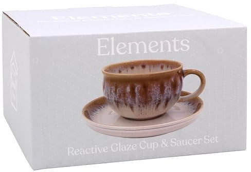 Lesser & Pavey Elements Reactive Glaze Cup & Saucer for Kitchen | Lovely Coffee Cup Set for Home & Office | Tea Cups and Saucers for Enjoying Hot Drinks | Coffee Mug and Saucer Gifts for Women & Men