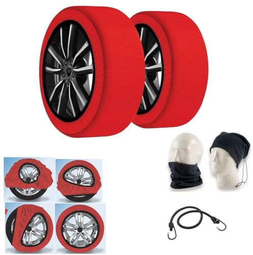 CALZE DA NEVE PER PNEUMATICI 225/65 R17 CERCHIO 17 MISURA XL CALZA DA NEVE OMOLOGATA PER AUTO, SUV, 4X4, FURGONI, ANTI-SLITTAMENTO PER TRATTI DI STRADA MISTA TRA GHIACCIO E NEVE SET DI 2 PEZZI