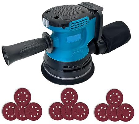 Cordless Random Orbital Sander Compatible with Makita 18V Battery 6 inch Brushless Sander, 11000RPM 3 Speed Setting, 12Pcs Sandpapers, Electric Sanders with Dust Collection(No Battery)
