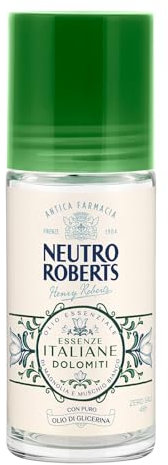 Neutro Roberts, Deodorante Roll-on Dolomiti Senza Sali di Alluminio, Zero Macchie, con Olio Essenziale di Magnolio e Muschio bianco, Con Puro Olio di Glicerina, Deodorante Donna e Uomo, 50 ml, 48h