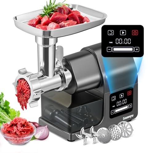 Electric Meat Grinder 2000W Heavy Duty, Touchscreen Control with 2 Blades, 3 Plates, Sausage Stuffer & Kubbe Kit, #10 Size for Home Use