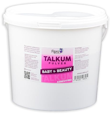Fipro Minerals Talco Polvere 6 x 1000 g Secchio in 100% talco | Cosmetico talco polvere fine senza amianto, utilizzabile come polvere compatta, polvere per il corpo, polvere intima, polvere per i