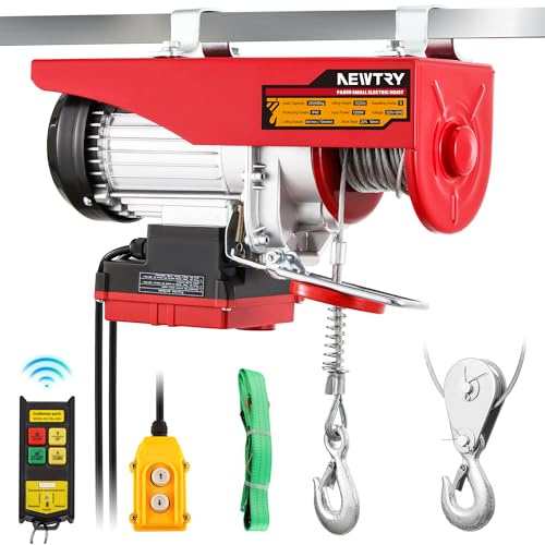 NEWTRY Elektrische Seilwinde 240kg/480kg, Seilhebezug 20m/10m Hubhöhe | 100m drahtlose Steuerung, 2m Drahtsteuerung, für Haus Garage Lager 1200W