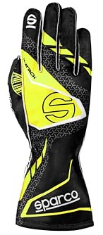 Sparco - Guantes K-Attack 2025 - Costuras Exteriores para Mayor Comodidad - Dorso con Impresión Sublimación Duradera - Palma Ultragrip para Agarre Seguro - Talla 10 - Negro/Amarillo