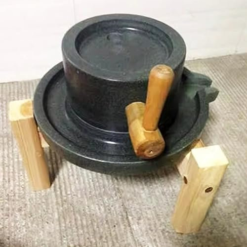 Soy Grain Mill Stone Grinder, Heavy Duty Bluestone Household Hand Food Grinder for Barley Sesame Mung Beans Prickleyash (Color : Mill) (Mill+Wooden Frame)