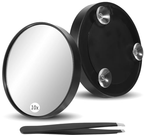 Styquenzer 10X Vergrößerungsspiegel mit 3 Saugnäpfen, Reiselupenspiegel hohe Vergrößerung Makeup Spiegel mit Pinzette Schminkspiegel Wandspiegel für Zuhause Badezimmer Reisen