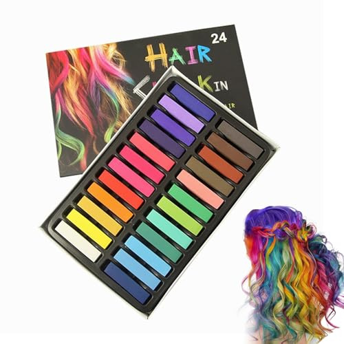24 Farben Set Haarkreide, Haarfärbemittel Pastellkreide, Haarfarbe Kinder Auswaschbar, Hair Chalk Für Halloween Karneval Festivals Und Cosplay Partys, Auswaschbar