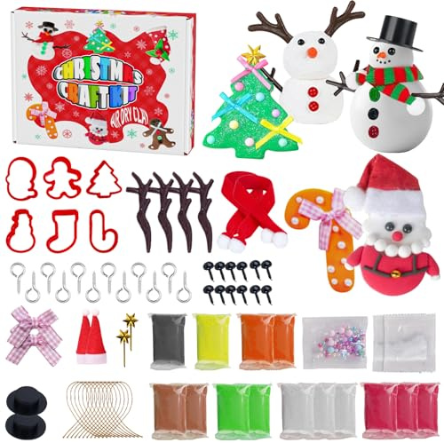 TECHEEL 34 Stück Weihnachten Knete Set für Kinder Weihnachten Kinderknete Schneemann Modelliermasse Lufttrocknende Knete ab 3 jahre DIY Schneemann Bastelset Weihnachtens Geschenk Mädchen 8 9 10 jahre