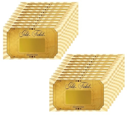 GONZTEL 20 piezas Golden Rasca y Gana Personalizado Tarjeta Regalo Vales Para Rellenar Usted Mismo Tarjeta Rasca con Sobre Regalo Invitaciones Tarjeta de Cumpleaños Golden Ticket