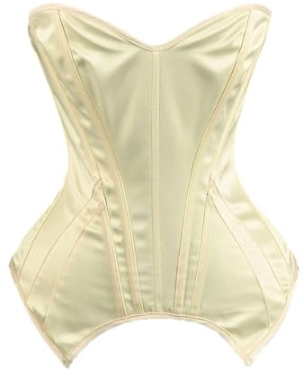 Generisch 2025 Corset de mariée en satin avec guêpière – Bustier avec structure osseuse, lacet à l’arrière, lingerie de mariée dos nu, beige, L