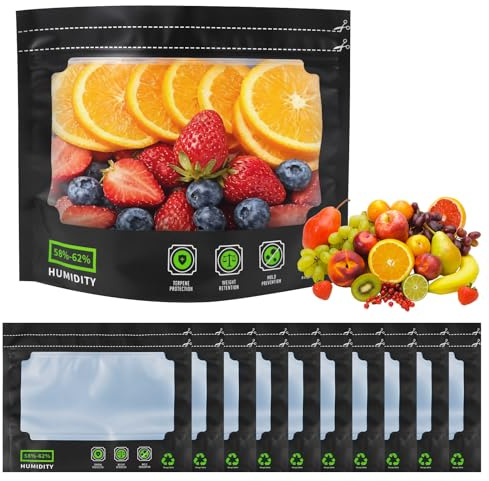 10pcs para Terploc Grove Bags, Bolsas para Bodega Reutilizables | con Control de Humedad Integrado (58-62%), Antiestático Hermético para Almacenamiento de Alimentos, Hierbas, Té, Bocadillos