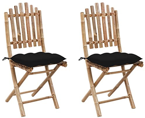 Chaise de Jardin Pliante avec Coussins en Bambou, 2 Pièces, Design Pliable et Résistant aux Intempéries, Chaises Jardin Exterieur, Chaise Camping Pliante, pour Terrasse, Balcon, Noir, 50x42x92 cm