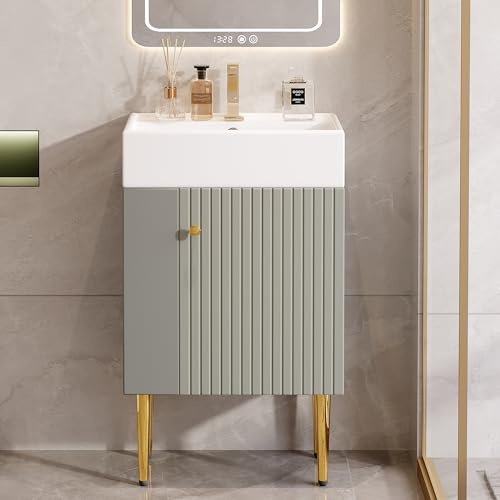 Ligterra Gäste WC Waschbecken mit Unterschrank, Waschbecken mit Unterschrank 55 cm, Waschtischunterschrank, Kleine Gästebadmöbel,Grau