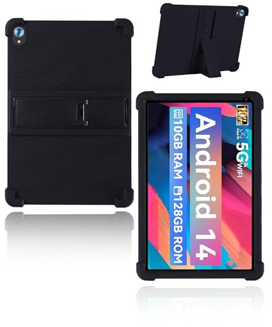 Schutzhülle für Whitedeer WHEC107BK 10 Zoll Android Tablet, yystao Kinder Weiche Silikon-Hülle kompatibel mit Whitedeer Tablet WHEC107BK, verstellbarem Ständer (Schwarz)