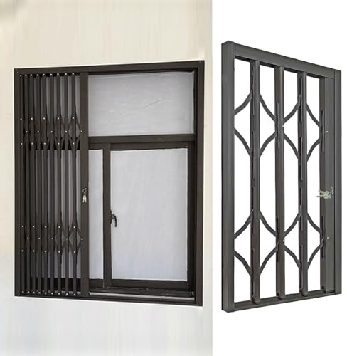 Garde Corps Fenetre Barres de Sécurité Extensibles pour Fenêtres Coulissantes, Grille de Protection Grise avec Serrure, Barrière de Sécurité Intérieure Extérieure Enfants(W125xH210cm/50x82in)