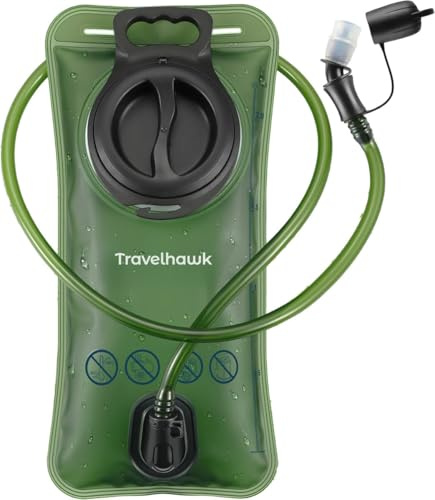 TravelHawk Trinkblase 2L - Trinkbeutel, Wassersack TPU Hydrapak, Trinkblase Rucksack für Wandern, Wasserdicht Auslaufsicher Trinksystem mit Schlauch, Trinkrucksack Ersatzblase - BPA-Frei