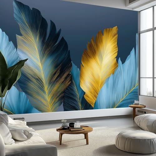 Murale da parete 3d oro foglie di banano strisce carta da parati fotografica, arte di lusso murale da parete in tessuto non tessuto poster decorativo design moderno 250 x 175 cm (L x A) per soggiorno