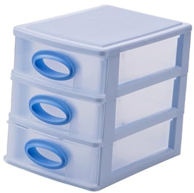 PRETYZOOM Boîte de Rangement Multifonction Bleue 3 Couches en Plastique Transparent pour Bureau Tiroirs, Organiseur de Fournitures de Bureau, Support de Rangement Maison, Étudiants