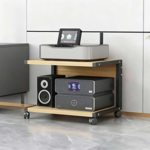 TAUIANE Mueble Multimedia De 2 Niveles, Estante para Consola De Videojuegos, EstanteríA Moderna para Audio Y VíDeo, con Ruedas, Estantes De Madera, para SalóN O Sala De Juegos,002,50x40x40cm