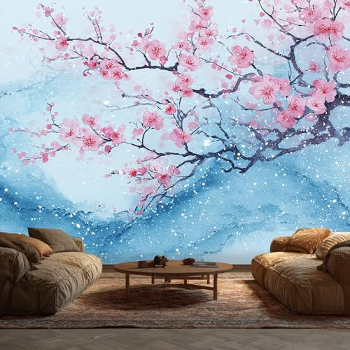Générique Papier Peint Intissé Cerisier en Fleurs Japonais 350 x 256 cm Papier Peint Panoramique Grandes Poster Mural Photo pour Salon, Chambre, Décor Fond TV PKN96