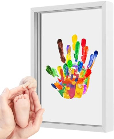 Handavtryck Kit - Familj Fingeravtryck Kit | Transparent fotoram för upphängning | Betydande present till nya mammor, shower, födelsedag, jul (trä och akryl, vit/svart/brun