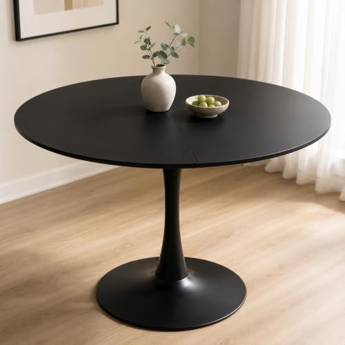 ZECIIYE Esstisch Rund 110 cm – Moderner Runder Esstisch, Küchentisch Rund im Tulpendesign für 4–6 Personen, Wohnzimmer Tisch MDF Holz mit Fester Standfläche, Schwarz