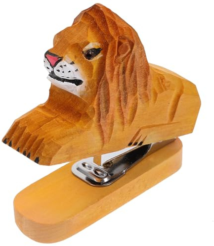 Milisten Wooden Lion Mini Stapler Handmade Animal Paper Stapling Tool Creative Desktop Stapler Office Desk Accessories