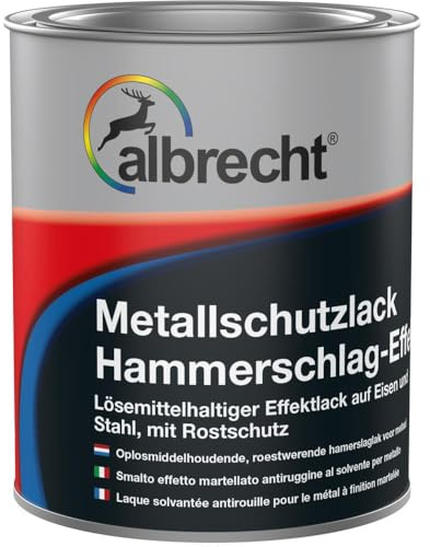 Albrecht Metallschutzlack Hammerschlag‑Effekt Graphit 750 ml | Glänzender Metalllack | 3‑in‑1 Dickschichtlack mit Rostschutz | Für Eisen & Stahl | Innen & Außen
