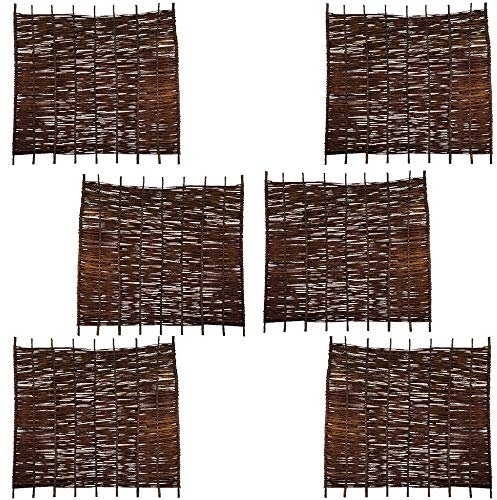 6 x Haselnuss-Zaun/Sichtschutz aus Haselnuss-Holz im Maß 180 x 180 cm (Breite x Höhe) als robuster Flechtzaun/Sichtschutzelment aus Natur-Material im Garten als Angebots-Set
