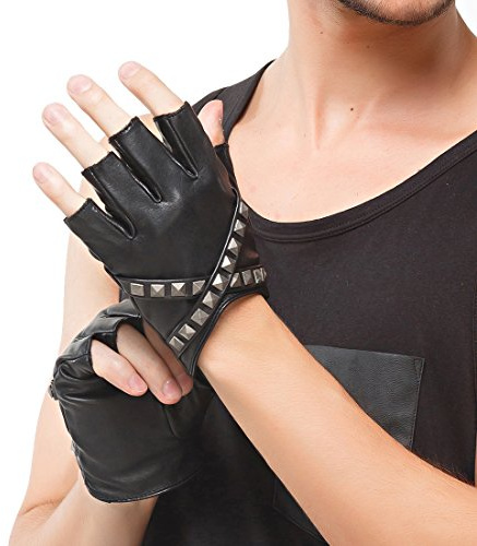 Nappaglo Herren Lederhandschuhe für fahren italienisches Lammfell Halbfinger Fingerlose Ungefüttert Motorrad Radfahren Handschuhe