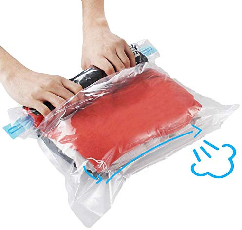 10er-Pack platzsparende Reisebeutel (4 x S, 3 x L, 3 x L), wiederverwendbare KFYM Vakuum-Reise-Aufbewahrungstasche, spart 75% Stauraum, aufrollbare Kompression, keine Notwendigkeit für Vakuummaschine