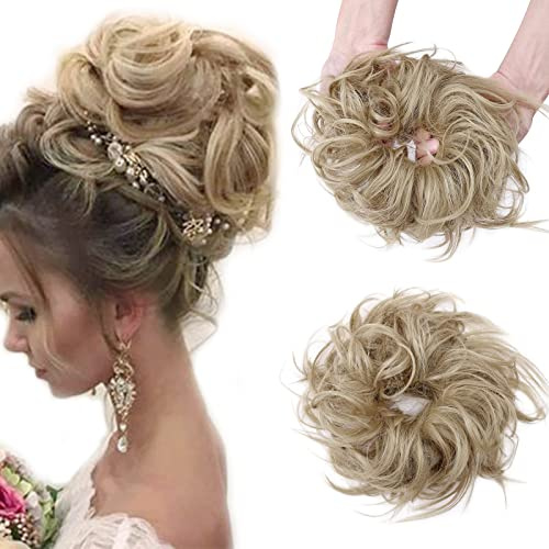 XXL Postiche Cheveux En Caoutchouc Chouchou Chignons VOLUMINEUX Bouclés Ou Chignon Décoiffé Extension a clip Cheveux Naturel Blonde cendrée