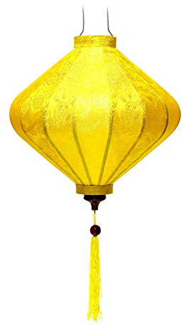 Asiatische Laterne aus Seide, Gelb, T, Durchmesser 39 cm – Traditioneller Hoi an Lampion aus Stoff, Bambus und Holz, handgefertigt – Handwerk und Dekoration von Vietnam, (T25-J)