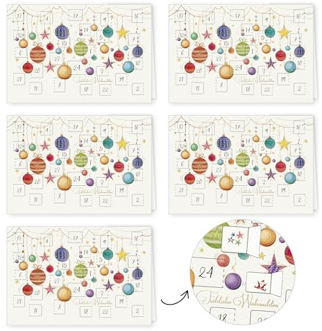 PremiumLine Adventskalenderkarte, 5 Stück inkl. Briefumschlag | Adventskalender Karten mit Türchen | umweltfreundlicher Naturkarton, 11,5 x 17cm | Skorpion Weihnachtskarten