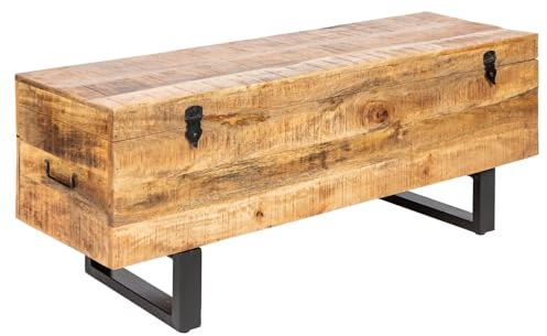 invicta INTERIOR Industrial Truhenbank Factory LOFT 115cm Mangoholz Natur Sitzbank mit Stauraum Holzbank Truhe
