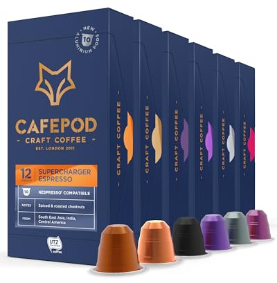 CafePod Lungo and Espresso Coffee Pods - 60 Capsules, Strong Blends Variety Pack, Compatible with Nespresso Coffee Machine - Rainforest Alliance Sourced