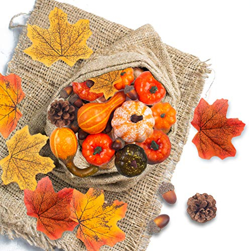 VGOODALL Künstliche Kürbisse Set, 50 Stück Kürbis Seidenahornblatt Eicheln Tannenzapfen, herbstdeko und Herbst Dekoration, ideal für Halloween und Pumpkin Fall Decor