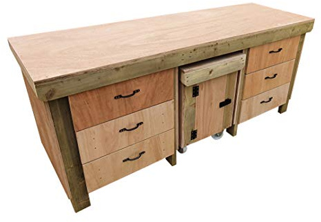 Arbor Garden Solutions Wooden Work Bench With Drawers and Functional Lockable Cupboard - 18mm Eucalyptus Top (7ft)